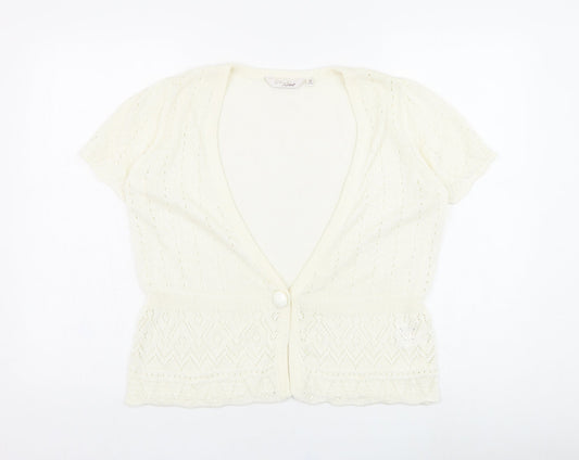 EWM Womens Ivory V-Neck  Acrylic Cardigan Jumper Size 14