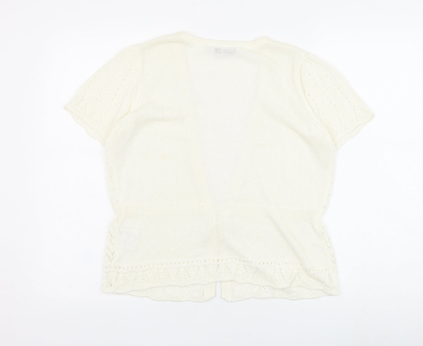 EWM Womens Ivory V-Neck  Acrylic Cardigan Jumper Size 14