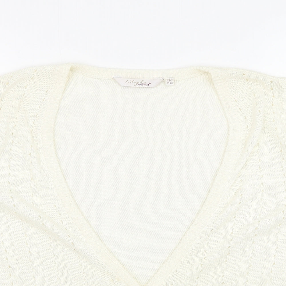 EWM Womens Ivory V-Neck  Acrylic Cardigan Jumper Size 14