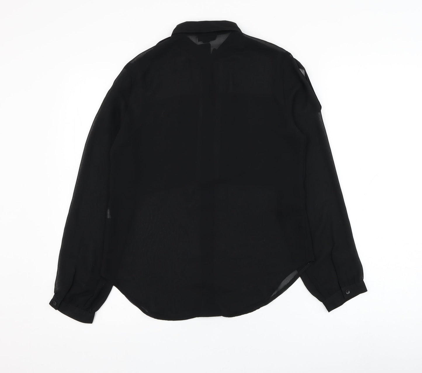 Topshop Womens Black  Polyester Basic Button-Up Size 6 Collared