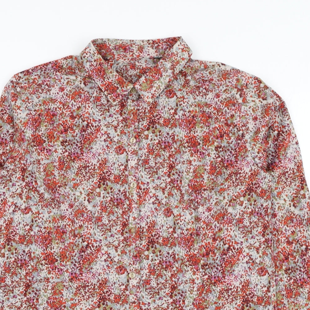 Preworn Womens Red  Cotton Basic Button-Up Size S Collared