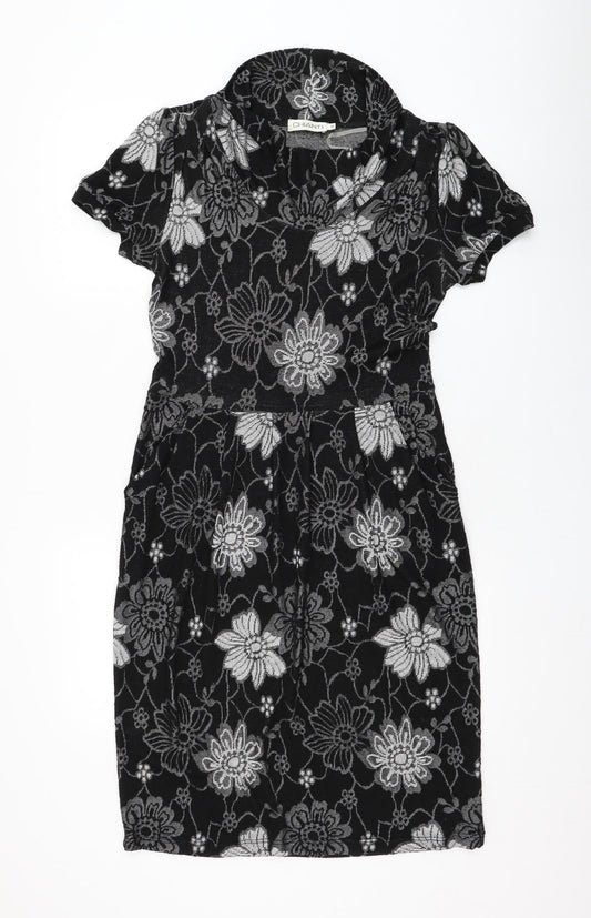 Chianti Womens Black Floral Polyester Jumper Dress  Size 10  Mock Neck Pullover