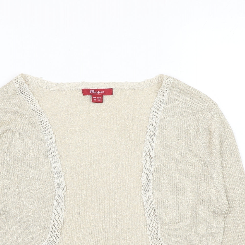 Monsoon Womens Gold Square Neck  Polyester Cardigan Jumper Size 14