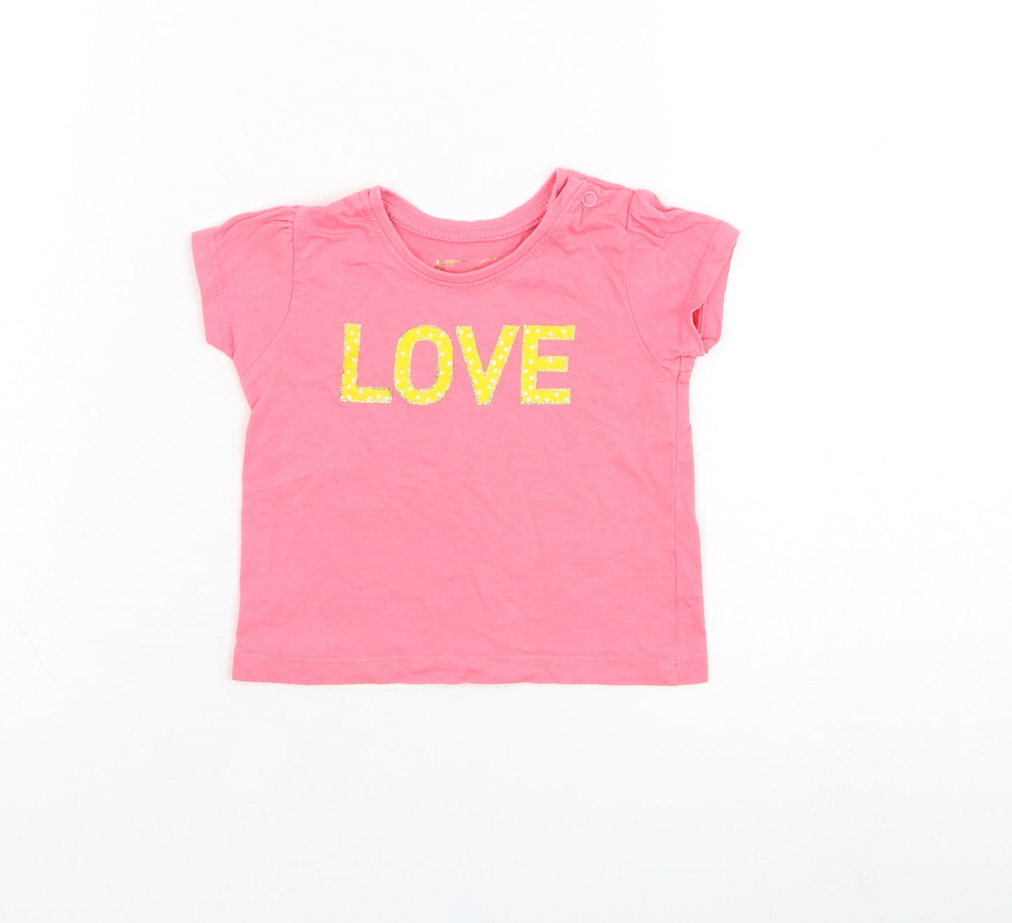 Primark Girls Pink  Cotton Basic T-Shirt Size 3-6 Months Round Neck Pullover - Love