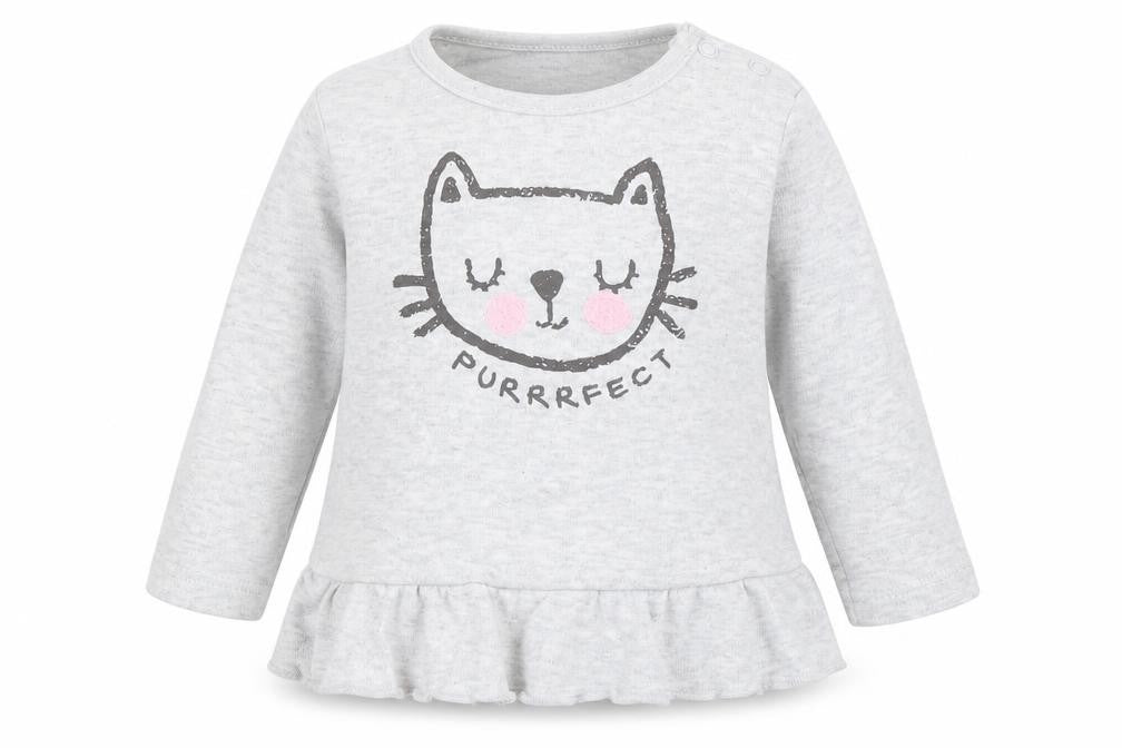 Very Girls Grey  Cotton Basic T-Shirt Size 3-6 Months Round Neck Pullover - Cat