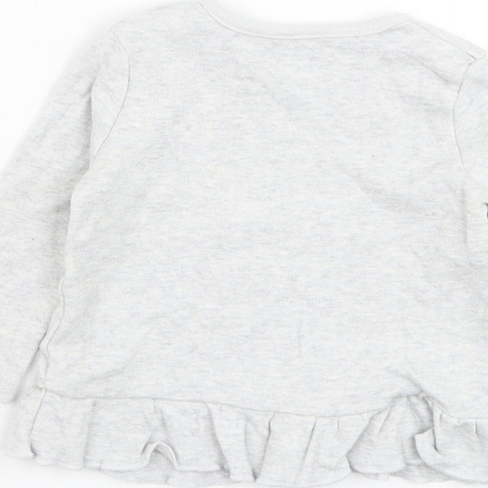 Very Girls Grey  Cotton Basic T-Shirt Size 3-6 Months Round Neck Pullover - Cat