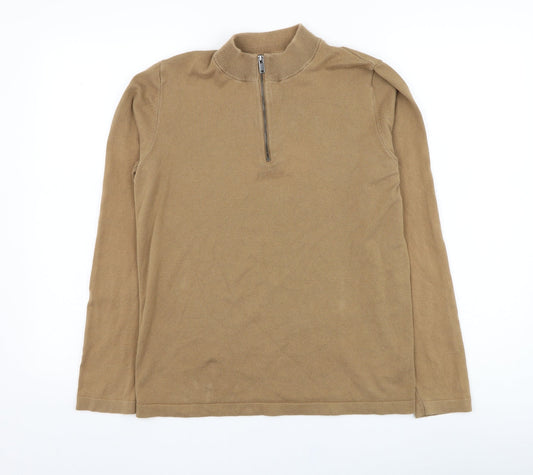 NEXT Mens Brown Mock Neck  Cotton Henley Jumper Size S