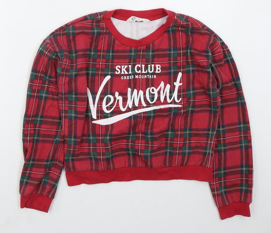 H&M Girls Red Check Cotton Pullover Sweatshirt Size 11-12 Years  Pullover - Ski Club Vermont