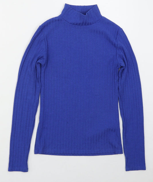 Topshop Womens Blue Mock Neck  Polyester Pullover Jumper Size 8