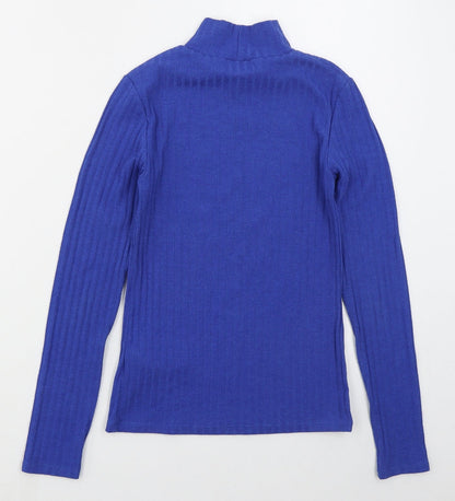 Topshop Womens Blue Mock Neck  Polyester Pullover Jumper Size 8