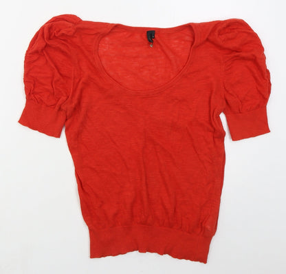 Preloved Topshop Womens Red Round Neck  Cotton Pullover Jumper Size 12 - Front