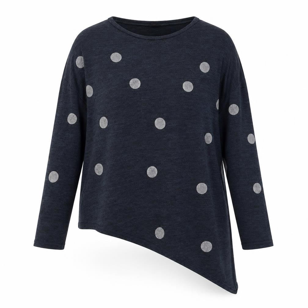 Izabel Womens Blue Round Neck Polka Dot Viscose Pullover Jumper Size 16