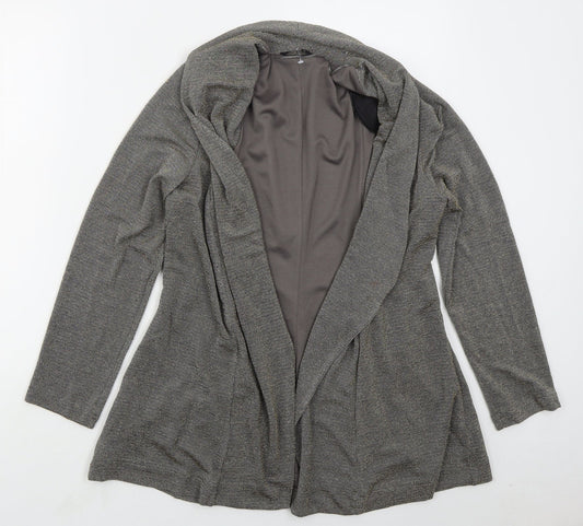 Roman Womens Grey V-Neck  Nylon Cardigan Jumper Size 14