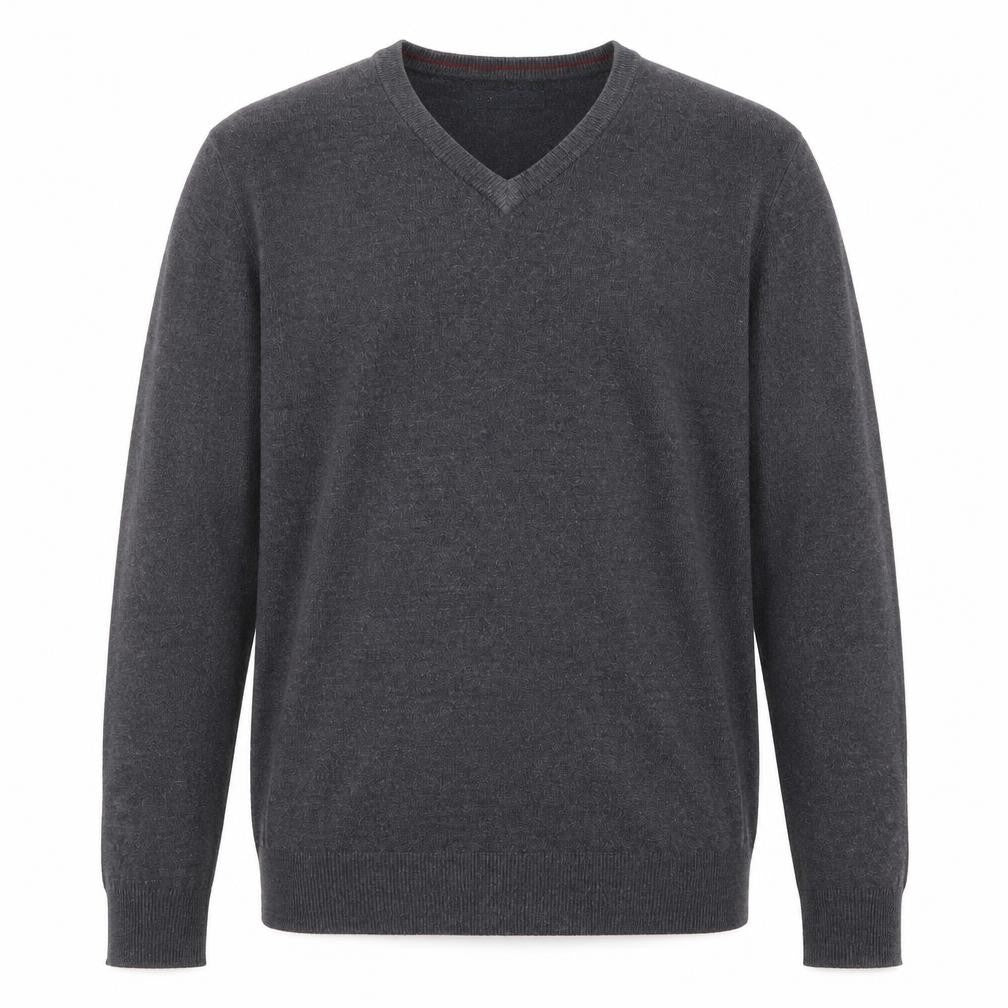 Easy Mens Grey V-Neck  Cotton Pullover Jumper Size L