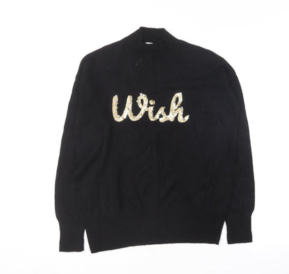 Next Womens Black Crew Neck  Nylon Pullover Jumper Size 12