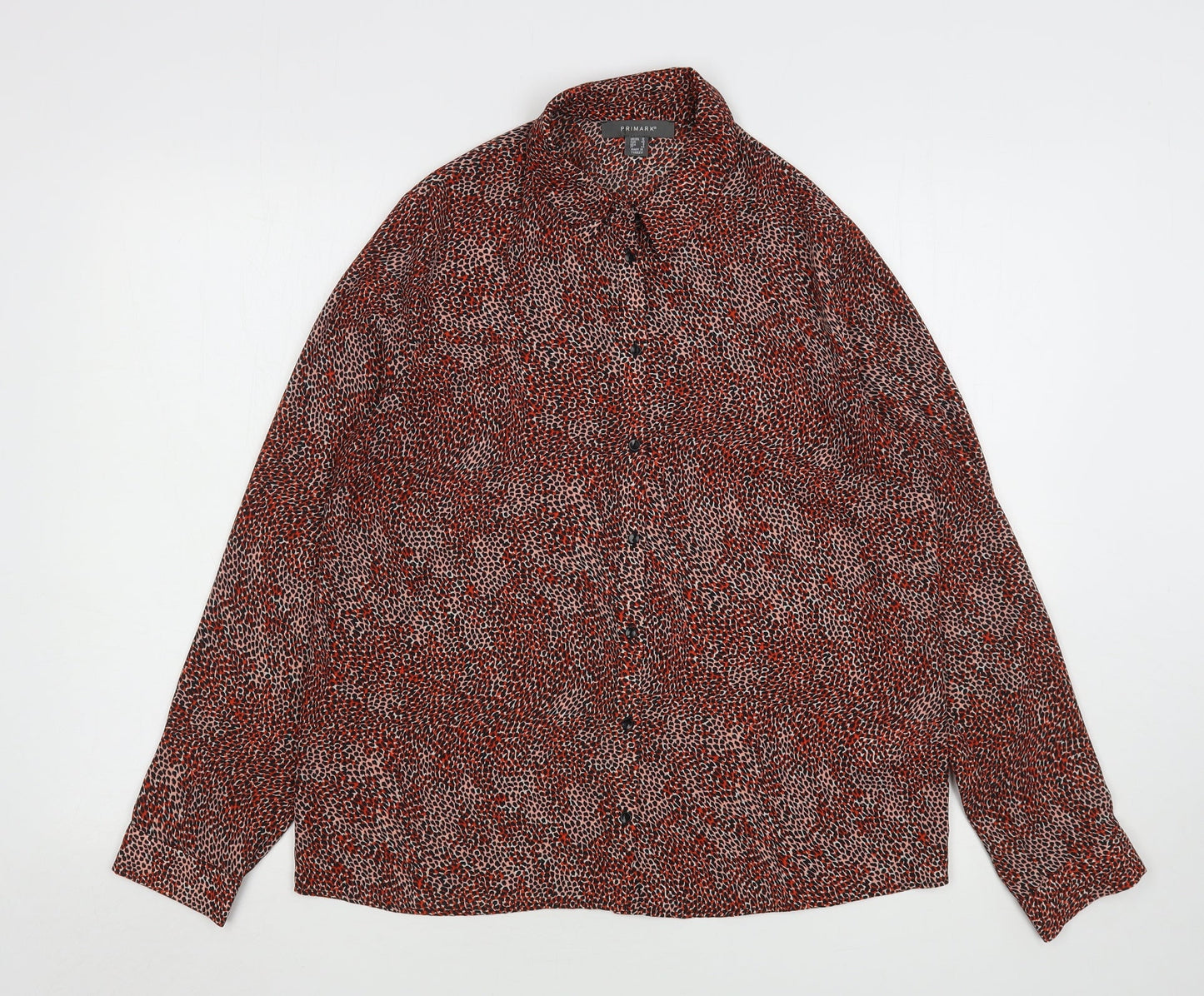 Primark Womens Multicoloured Animal Print Polyester Basic Button-Up Size 12 Collared