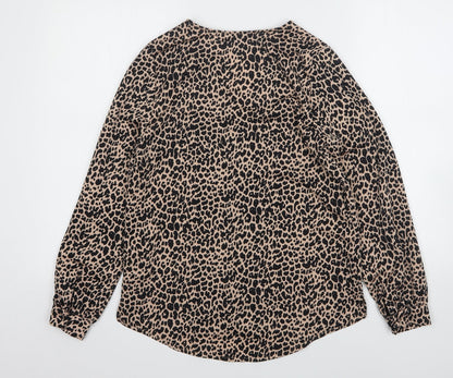 Primark Womens Multicoloured Animal Print Polyester Basic Button-Up Size 6 V-Neck