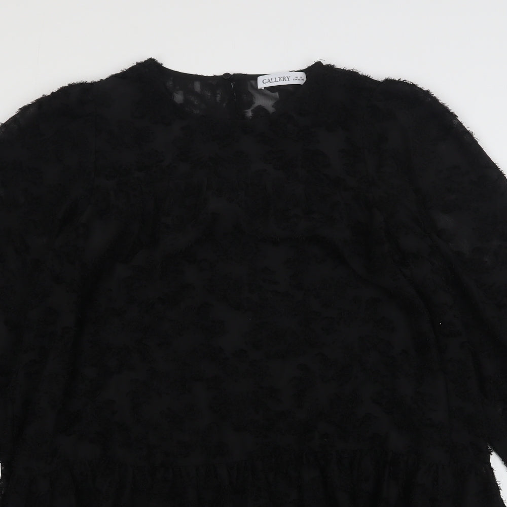 Gallery Womens Black  Polyester A-Line  Size S  Round Neck