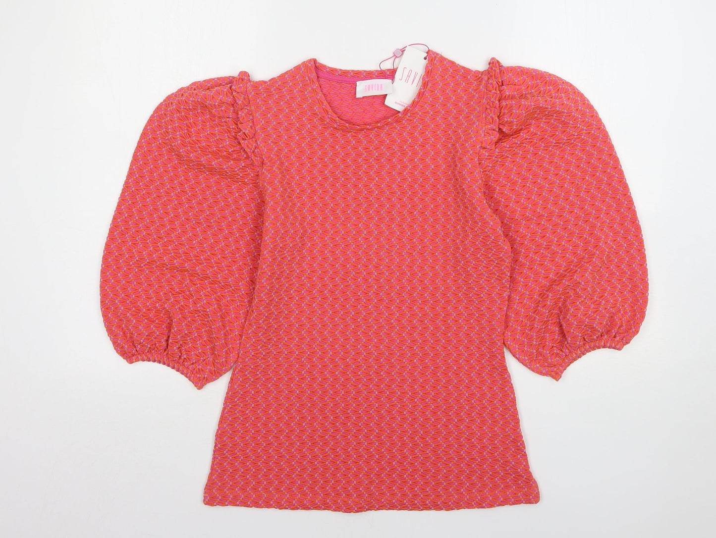 Savida Womens Pink Geometric Polyester Basic Blouse Size XS Round Neck