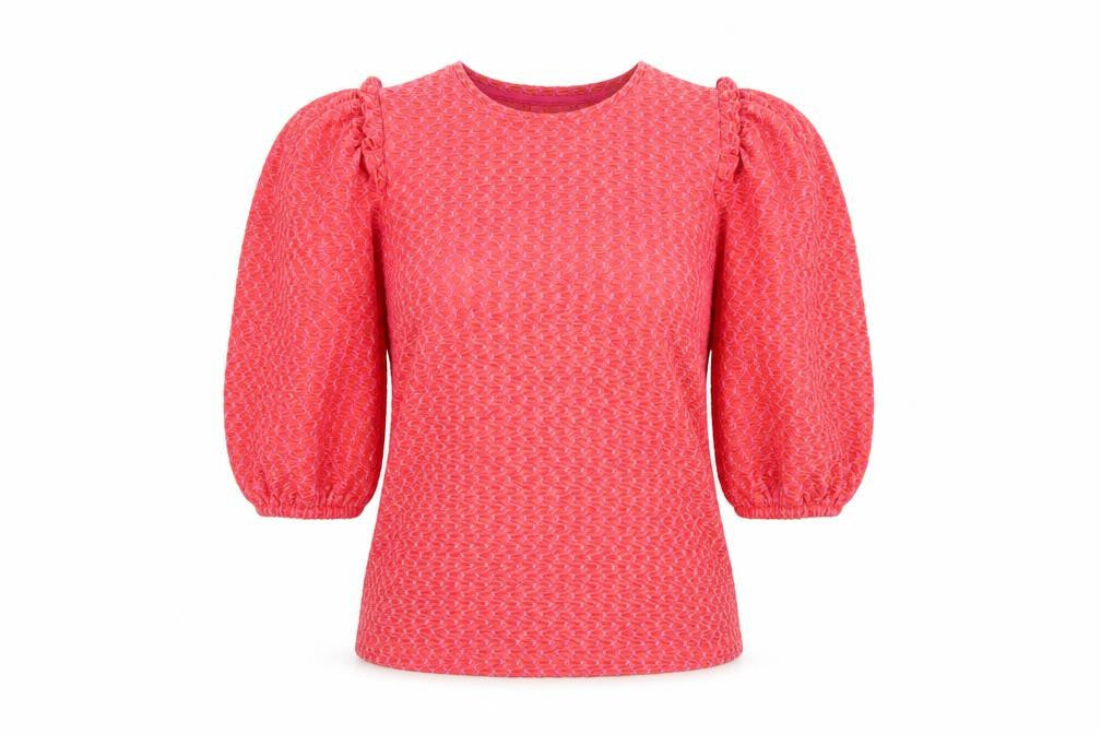 Savida Womens Pink Geometric Polyester Basic Blouse Size XS Round Neck