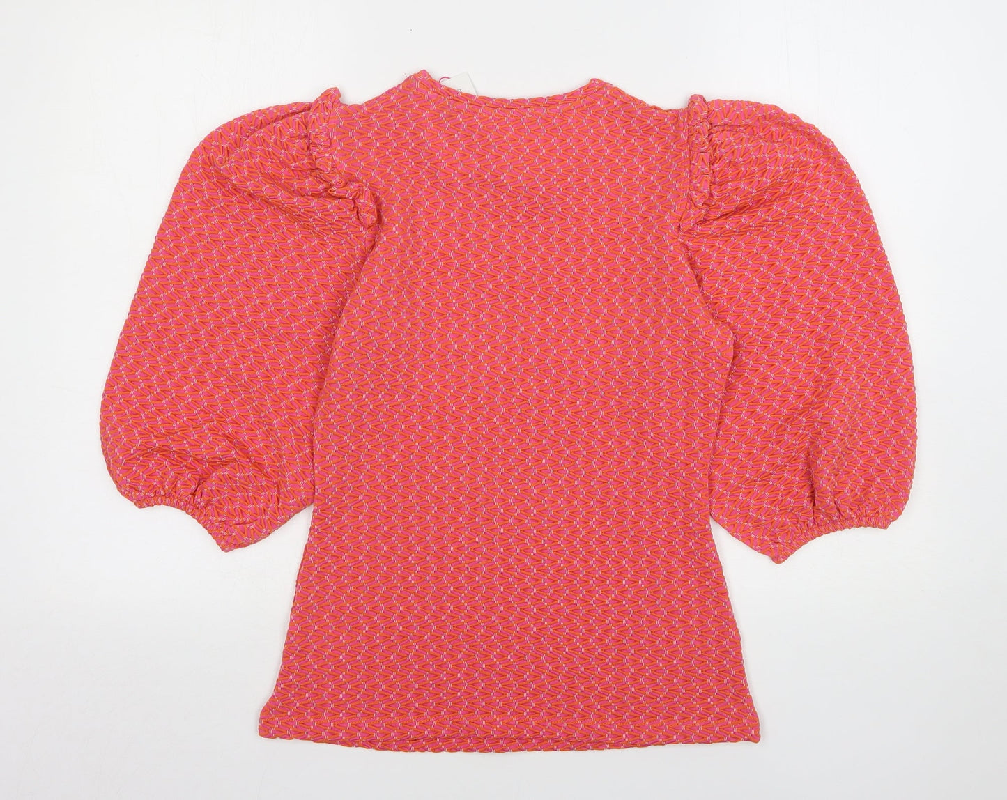 Savida Womens Pink Geometric Polyester Basic Blouse Size XS Round Neck
