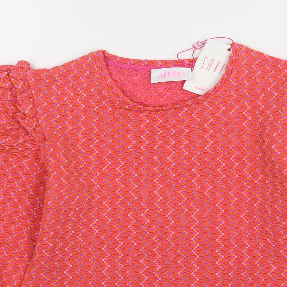 Savida Womens Pink Geometric Polyester Basic Blouse Size XS Round Neck