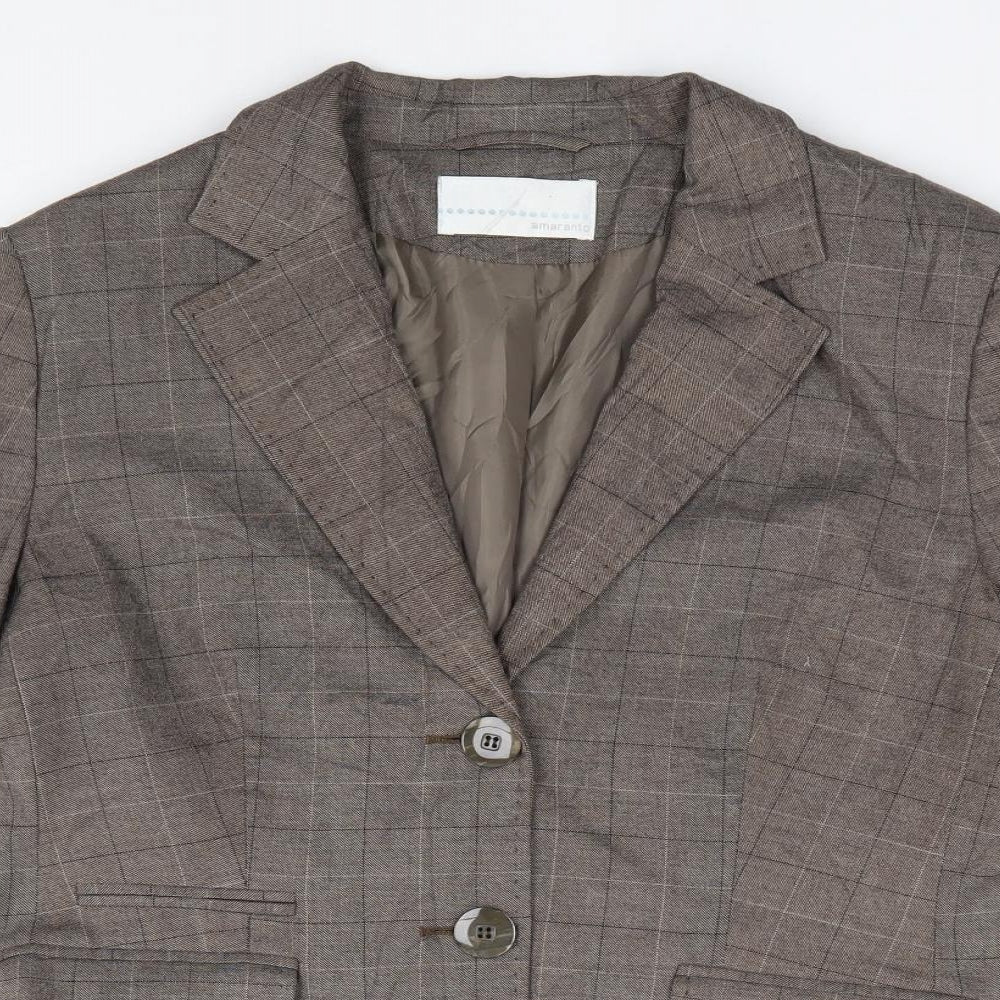 AMARANTO Womens Brown Plaid  Jacket Blazer Size 14  Button