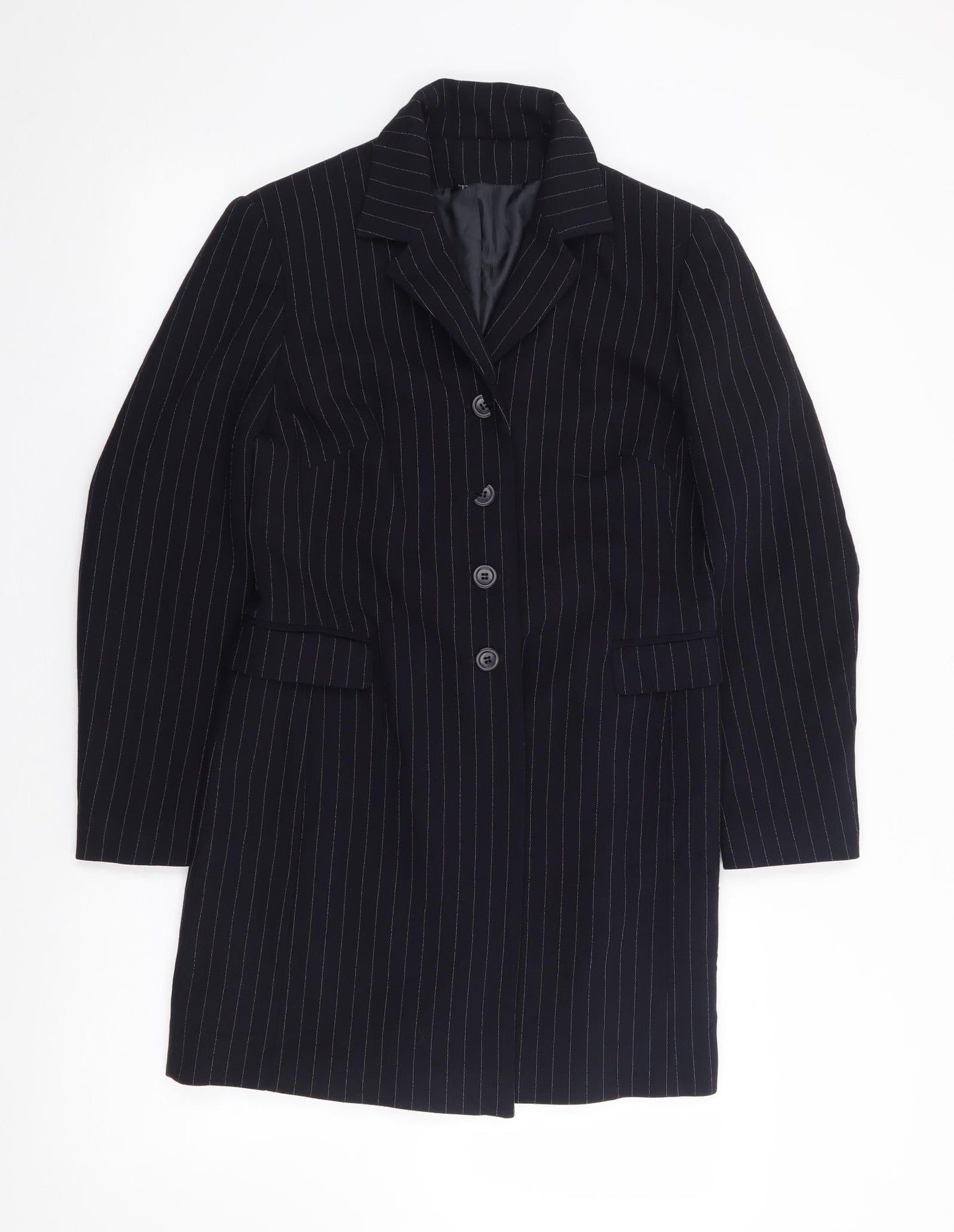 Anne Brooks Womens Blue Pinstripe Polyester Jacket Suit Jacket Size 10