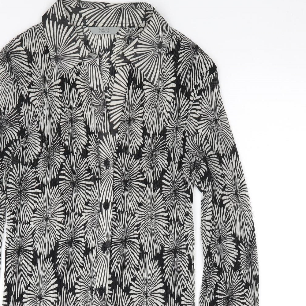 Marks and Spencer Womens Multicoloured Geometric Polyester Jersey Button-Up Size 8 Collared