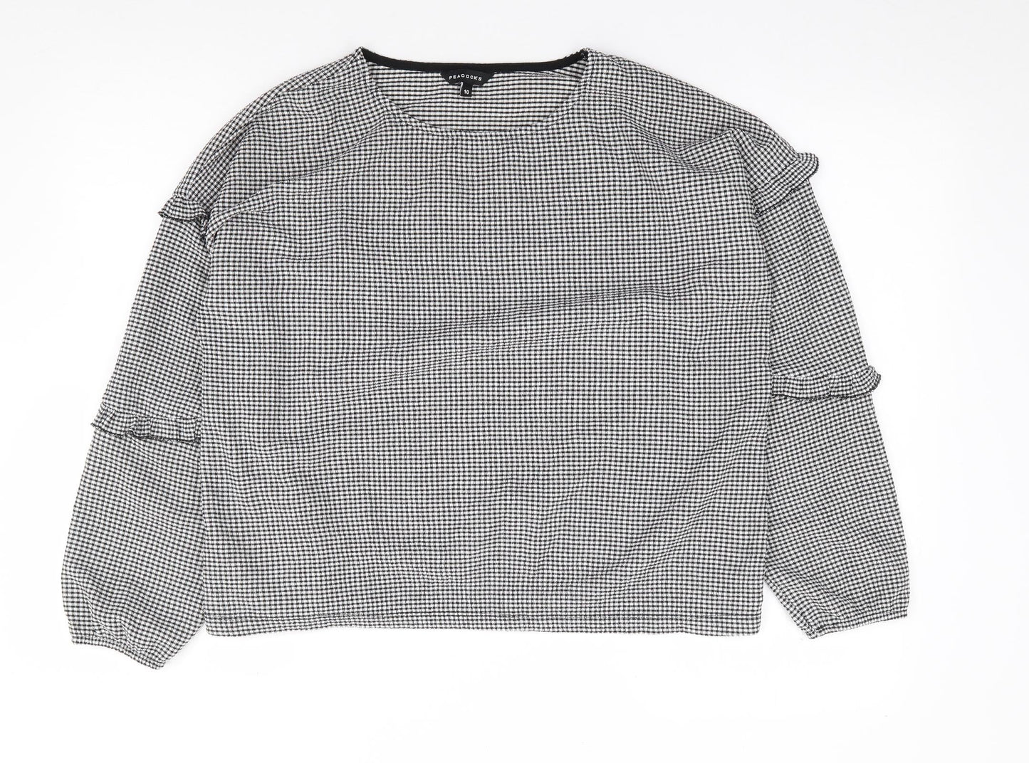 Peacocks Womens Black Check Polyester Jersey Blouse Size 10 Round Neck