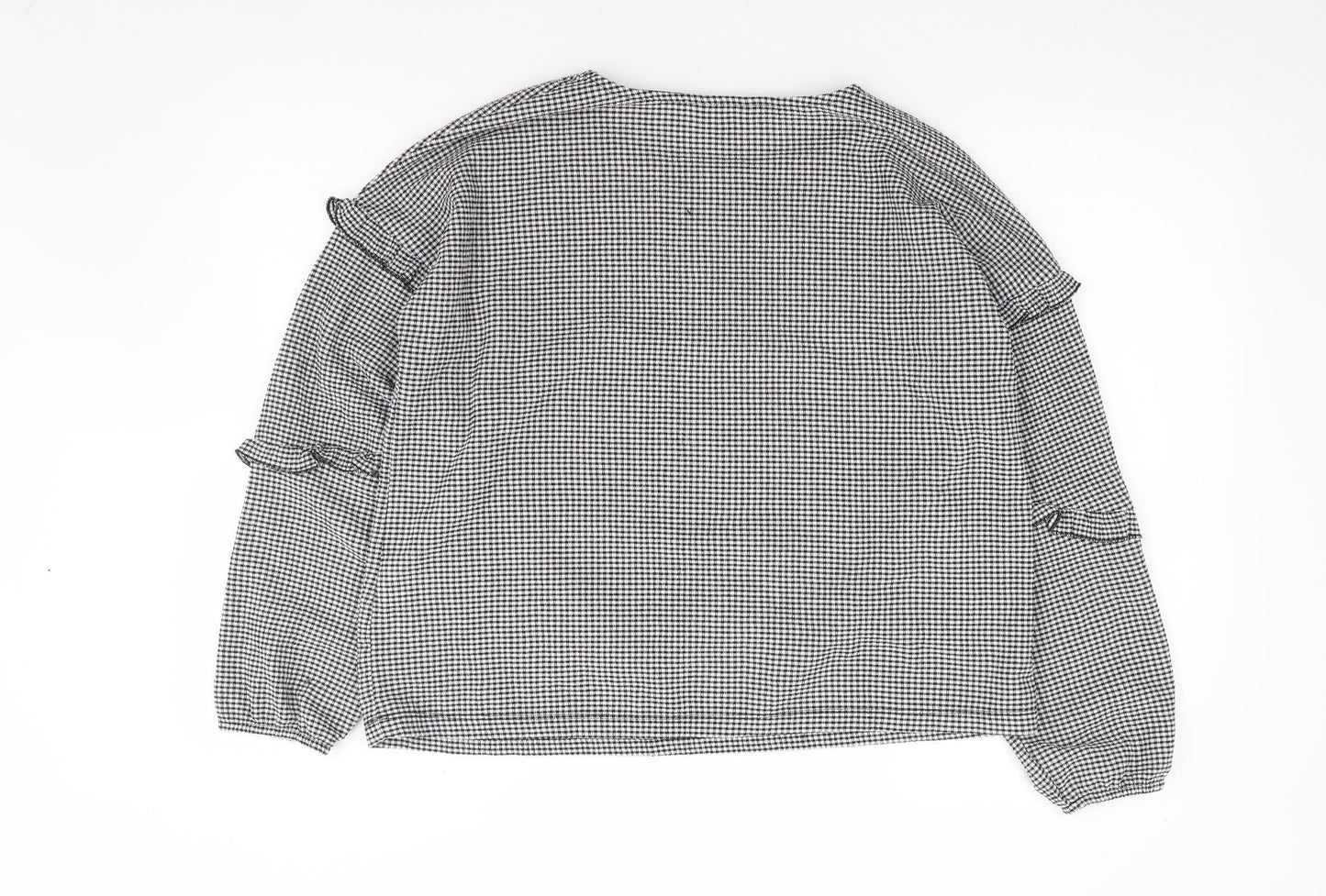 Peacocks Womens Black Check Polyester Jersey Blouse Size 10 Round Neck