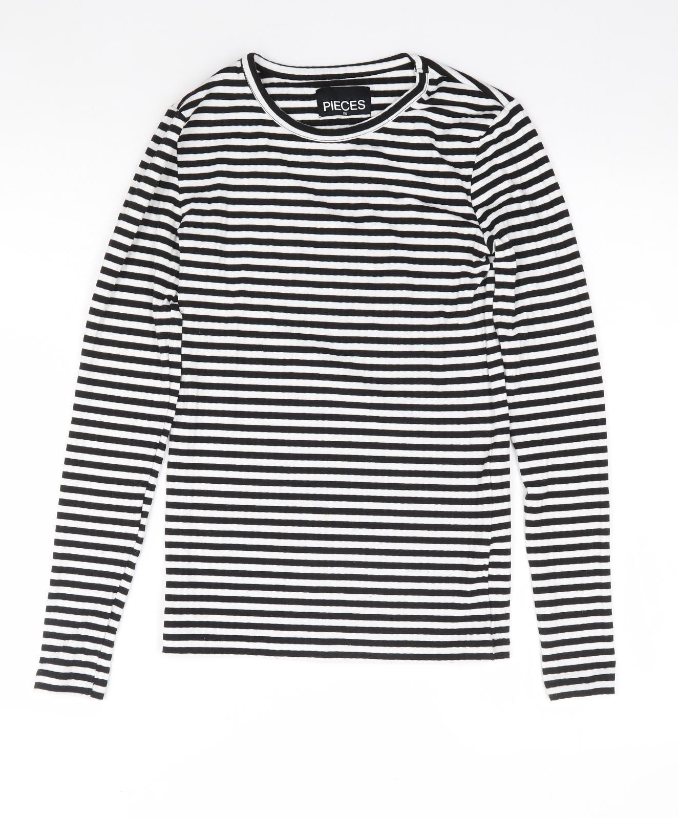 Pieces Womens Multicoloured Striped Polyester Jersey T-Shirt Size XS Round Neck