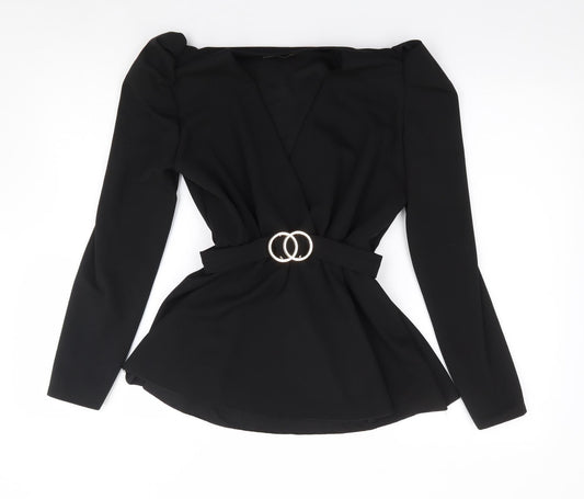 Passion LyLy Womens Black  Viscose Jersey Blouse Size S Boat Neck
