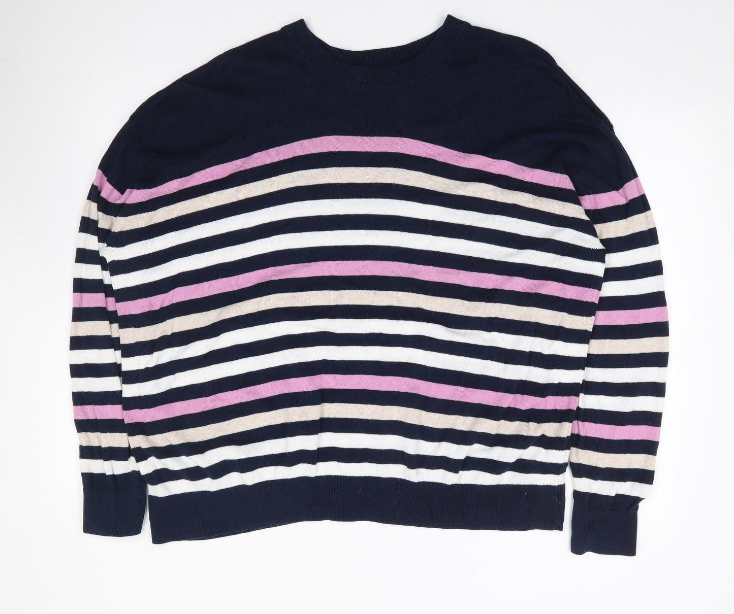 Marks and Spencer Womens Multicoloured Round Neck Striped 100% Cotton Pullover Jumper Size XL