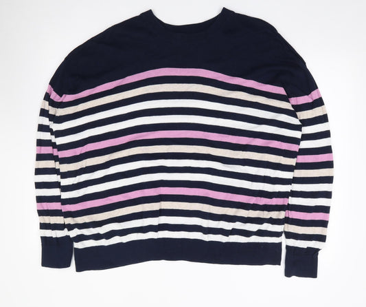 Marks and Spencer Womens Multicoloured Round Neck Striped 100% Cotton Pullover Jumper Size XL