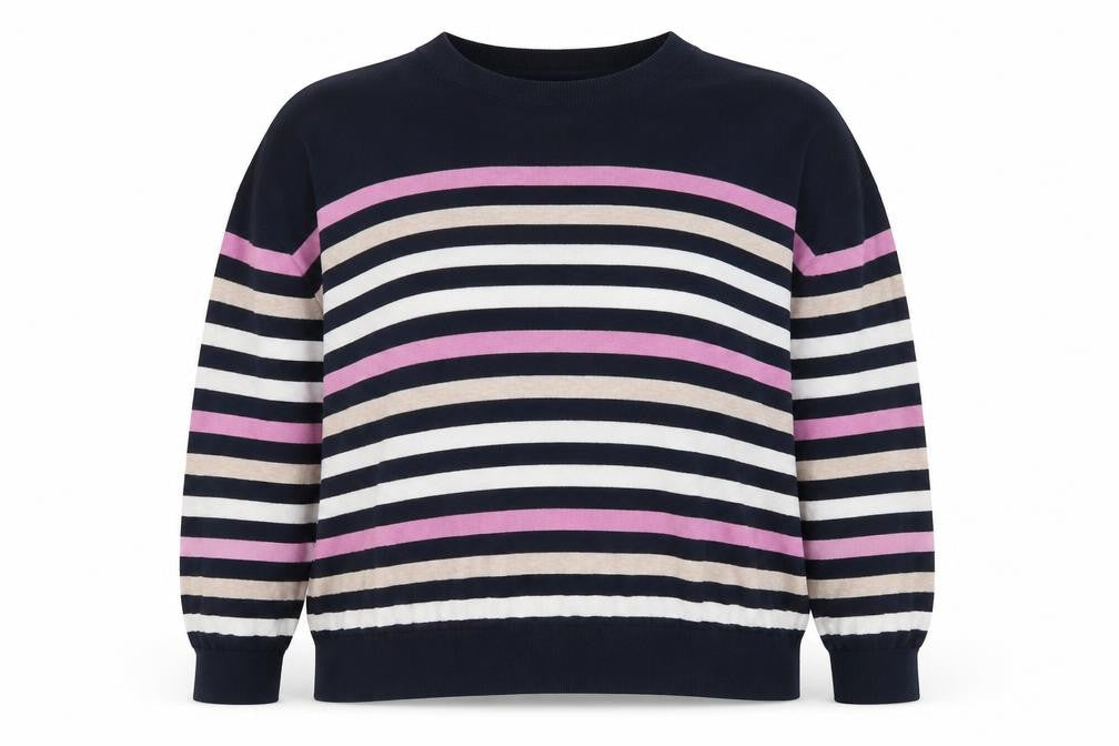Marks & Spencer Womens Multicoloured Round Neck Striped 100% Cotton Pullover Jumper Size XL