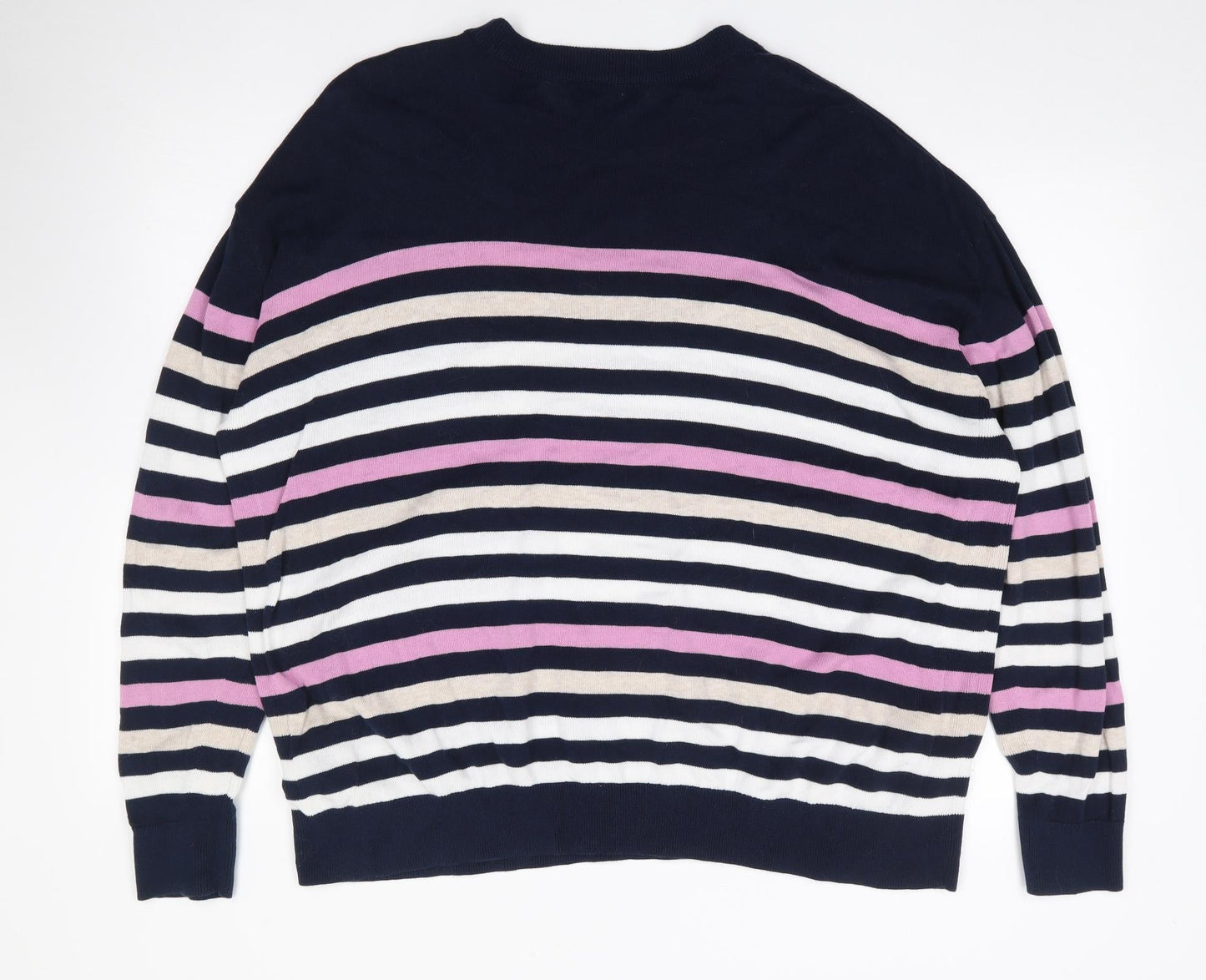 Marks and Spencer Womens Multicoloured Round Neck Striped 100% Cotton Pullover Jumper Size XL