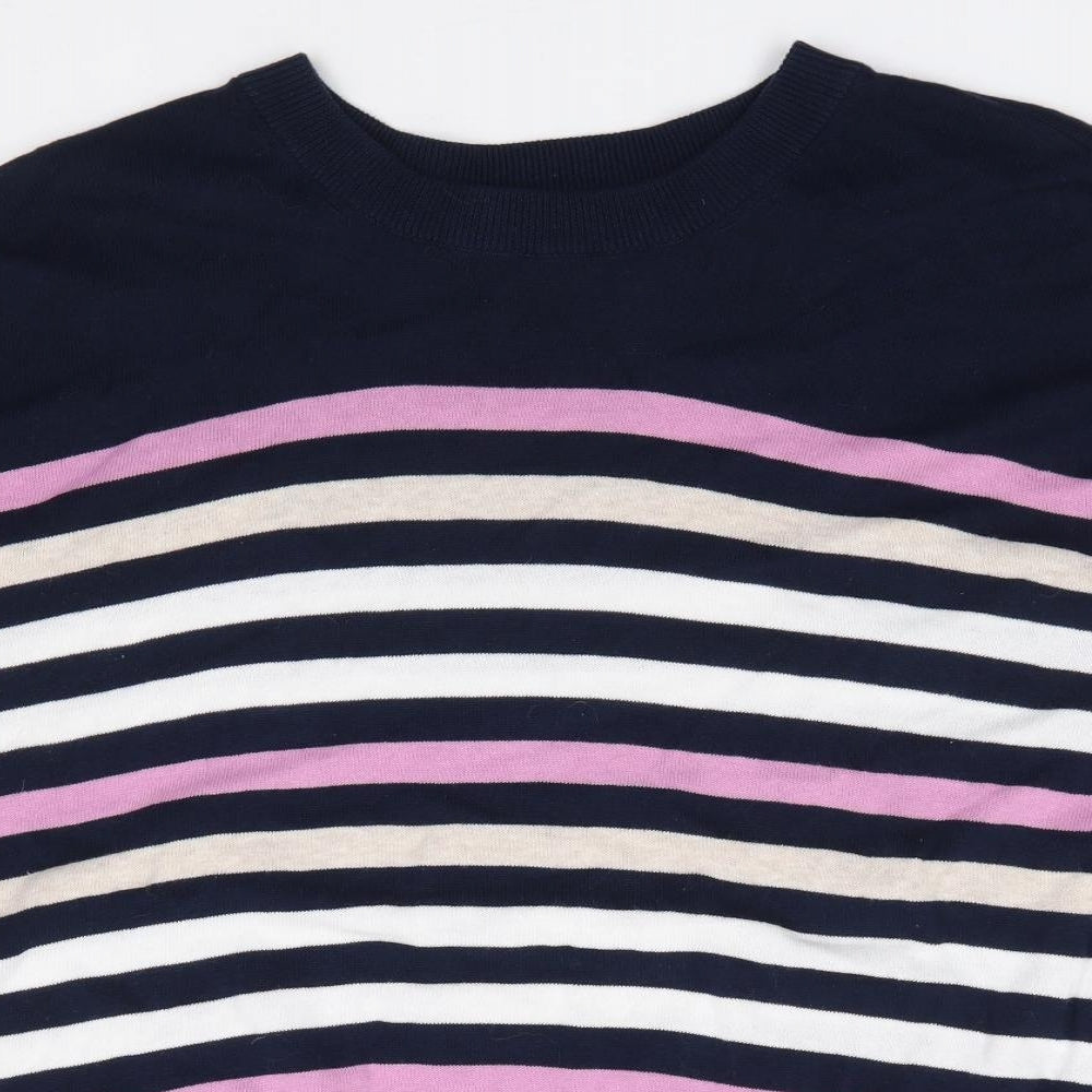 Marks and Spencer Womens Multicoloured Round Neck Striped 100% Cotton Pullover Jumper Size XL