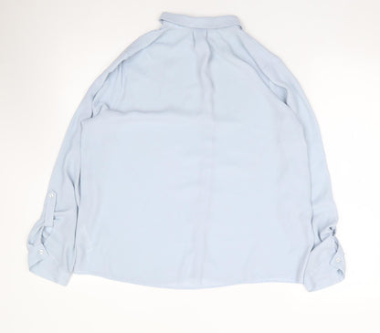 Dorothy Perkins Womens Blue  Polyester Jersey Button-Up Size 14 Collared