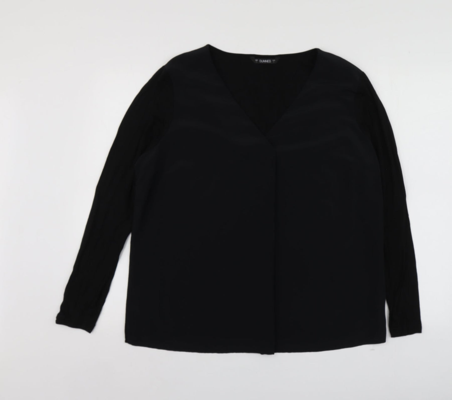 Dunnes Stores Womens Black  Viscose Basic Blouse Size L V-Neck