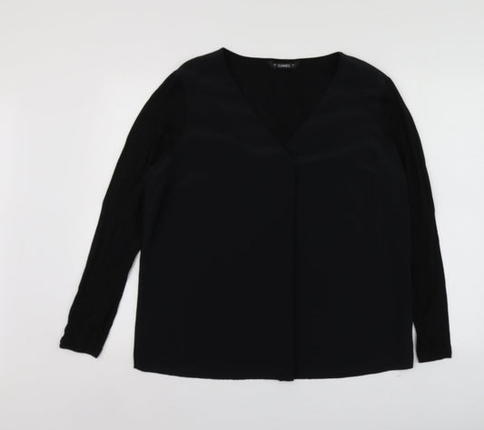 Dunnes Stores Womens Black  Viscose Basic Blouse Size L V-Neck