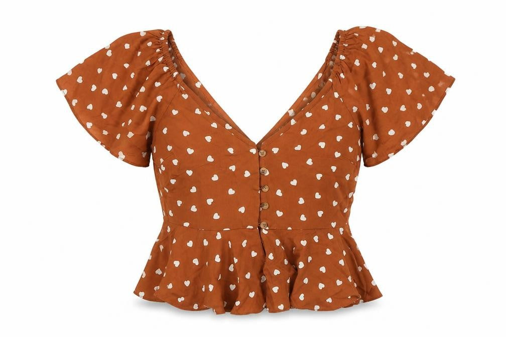 ASOS Womens Brown Geometric Viscose Basic Blouse Size 4 Round Neck