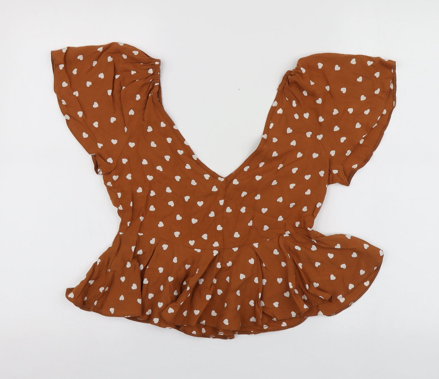 ASOS Womens Brown Geometric Viscose Basic Blouse Size 4 Round Neck