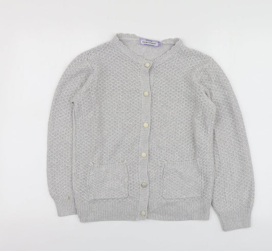 Honor Womens Grey V-Neck  Acrylic Cardigan Jumper Size S