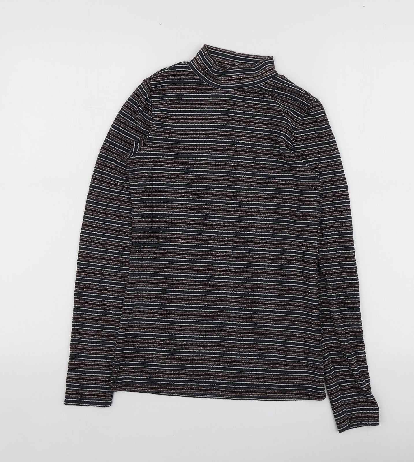 NEXT Womens Multicoloured Striped Polyester Basic T-Shirt Size 6 High Neck