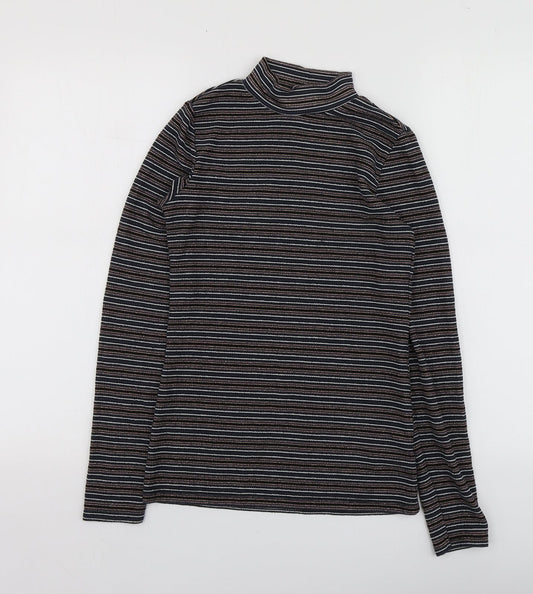 NEXT Womens Multicoloured Striped Polyester Basic T-Shirt Size 6 High Neck