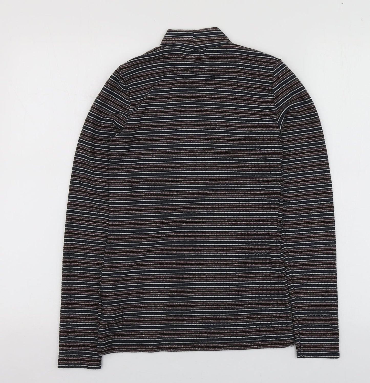 NEXT Womens Multicoloured Striped Polyester Basic T-Shirt Size 6 High Neck