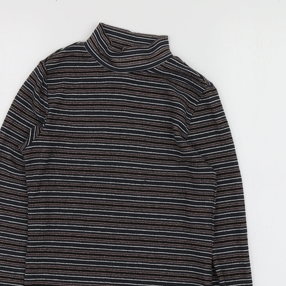 NEXT Womens Multicoloured Striped Polyester Basic T-Shirt Size 6 High Neck
