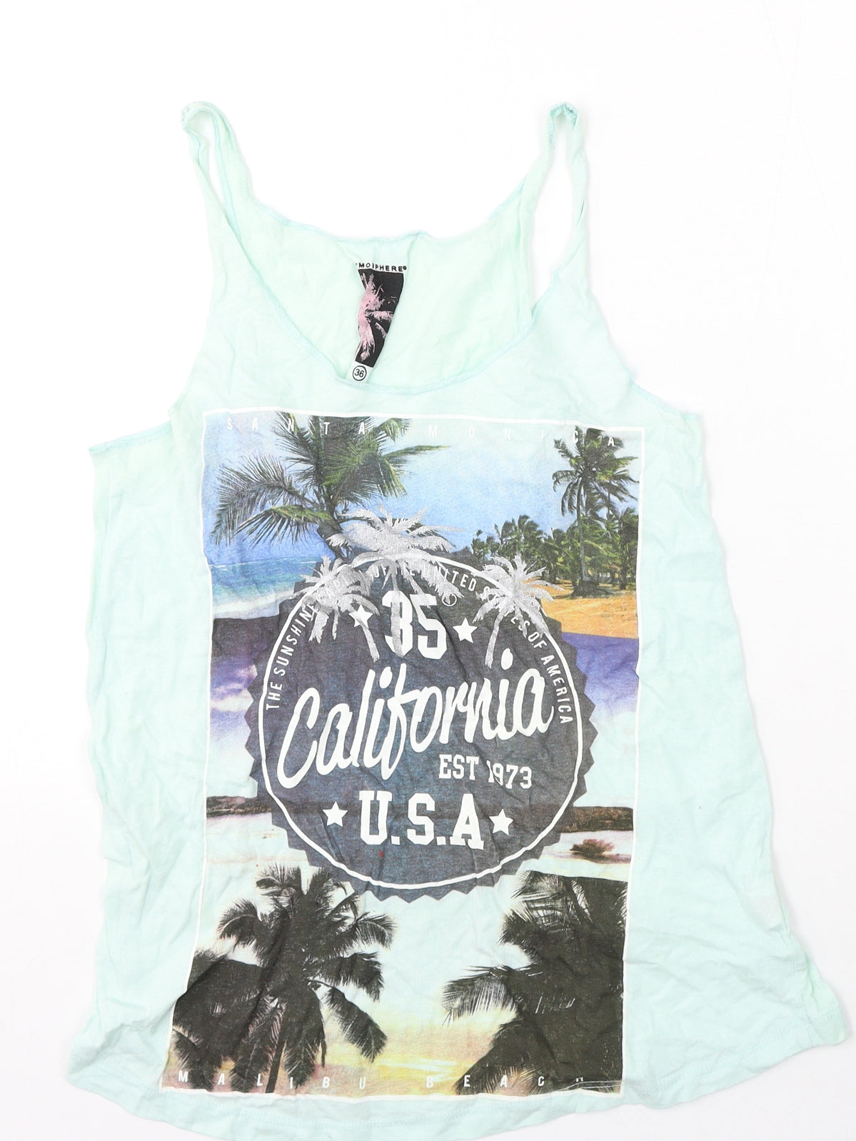 Atmosphere Womens Blue  Cotton Basic Tank Size 8 Round Neck