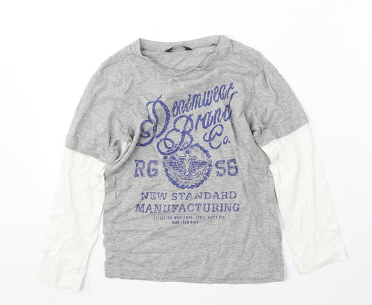 George Girls Grey Geometric Cotton Basic T-Shirt Size 6-7 Years Round Neck